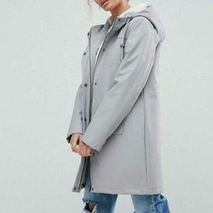 ASOS Gray Hooded Coat with Asymmetrical Zipper